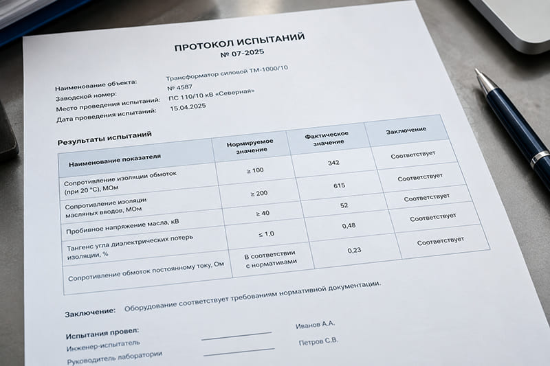 протокол испытаний с полям
