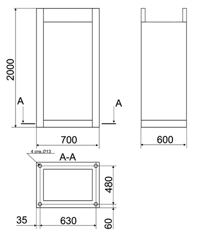 Схема с габаритными размерами панели ЩО-90